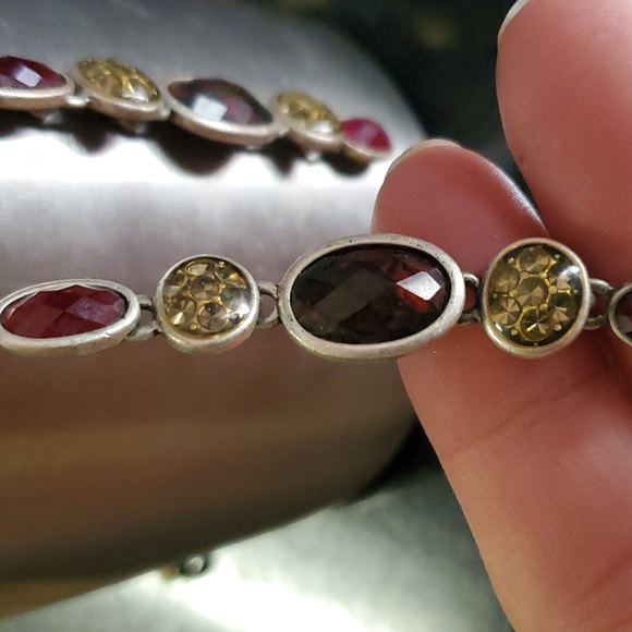 Red and Champagne Stone Dangle Earrings - Picture 2 of 5